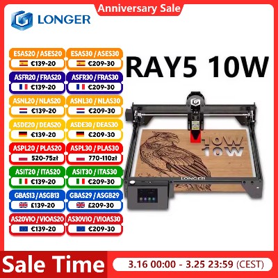 Długa Ray5 10W Grawerka Laserowa 006x006mm Ścięcia Laserem Ekran Dotykowy Offline Grawerowanie 32Bitowy Chipset Obszar Pracy 400x400mm
