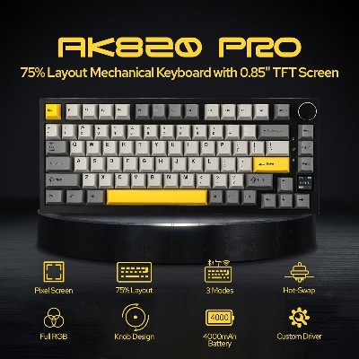 Klawiatura mechaniczna AK820 PRO AJAZZ ekranem 085TFT niestandardowe grafiki GIF tryby hotswap