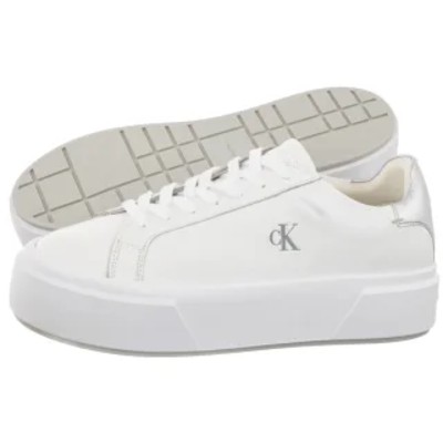 Sneakersy Flatform Lace Up Lth Met Bright WhiteSilver YW0YW01929 0LC CK738a Calvin Klein