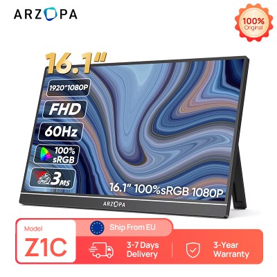 ARZOPA 161 100 sRGB 1080P FHD Przenośny monitor Ekran IPS Drugi monitor Wyświetlacz zewnętrzny Z1C