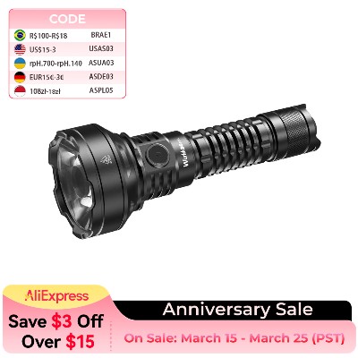 Latarka taktyczna Wurkkos TD01C LED 21700 ładowana przez USBC 1800 lm zasięg wiązki 1000 wodoodporność IPX8 włącznik na końcu