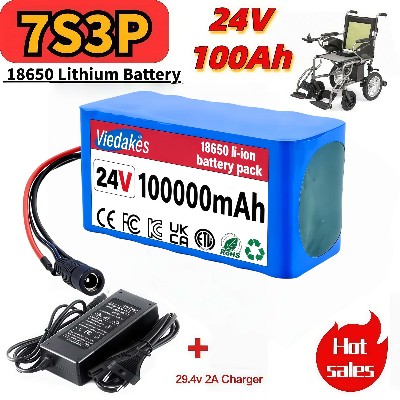 Akumulator litowy dużej pojemności 24V 100Ah do wózków inwalidzkich Akumulator 7S3P 18650 100000mAh szybką ładowarką 294