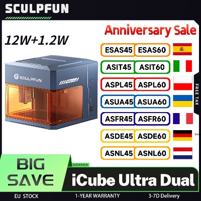 SCULPFUN iCube Ultra Dual 12W12W Laserowa Grawerka Prędkość 10000mmmin Obszar Pracy 150x135mm Tryby Oświetlenia Wbudowany Filtr Dymu