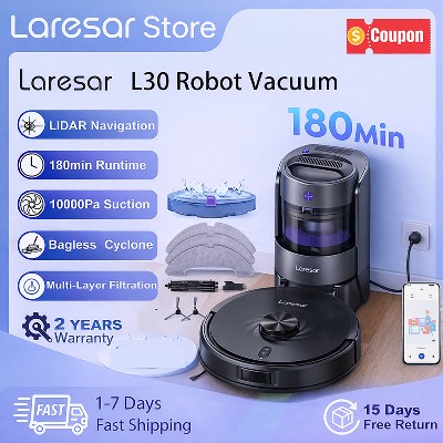Robot odkurzający 10000Pa 180 Min Nawigacja LiDAR Bezworkowy cyklonowe ssanie pojemność na kurz 65 dni wysyłka PL Laresar L30