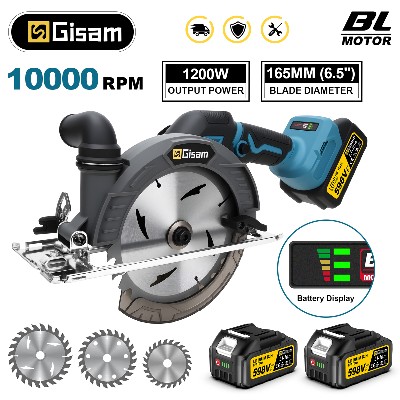 Gisam 165mm Bezszczotkowa Elektryczna Piła Tarczowa 10000RPM Akumulatorowa Regulacją Kąta do Obróbki Drewna Narzędzie Elektryczne Kompatybilne Akumulatorami Makita 18V
