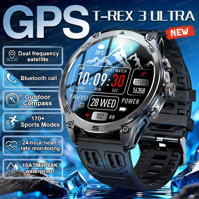 TRex3 Wojskowy Smartwatch Mapami GPS Wodoodporny do 10ATM Wytrzymały Zegarek Męski do Pływania Bateria 1000mAh Sportowy Zegarek Fitness Nowość 2026