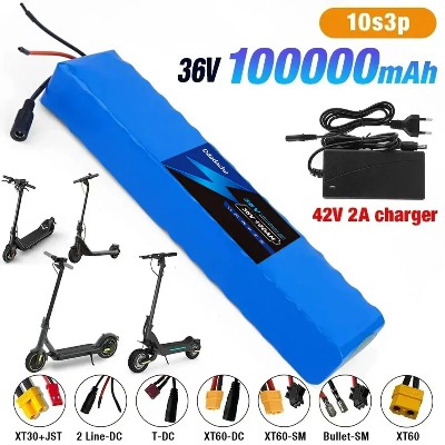Akumulator litowy 10S3P 36V 100Ah 18650 akumulator wielokrotnego ładowania moc 1000W modyfikowany rower hulajnoga elektryczna pojazd BMS ładowarka 546V