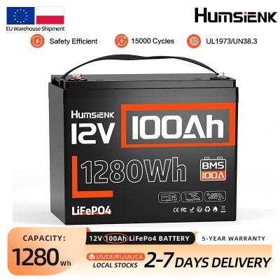 Akumulator LiFePO4 Humsienk 12V 100Ah wbudowanym BMS 100A 15000 cykli do wózków golfowych łodzi kamperów ogniwami GP24UL 1973A