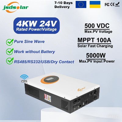4KW ONOFF Gird Inversor Solar Hybrid Inverter 24V 220V Pure Sine Wave MPPT 100A Solar Charger System Power 5000W BMS PV 500VDC