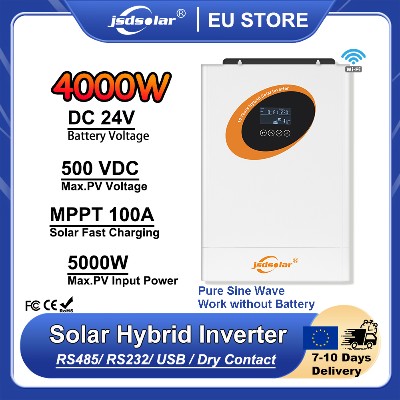 4000W 24V Solar Energy Inverter Home Hybrid Inversor MPPT 100A PV 500VDC WiFi Inverter jsdsolar Solar System BMS OffOn Grid