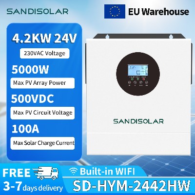 SANDISOLAR 42KW 24V Off Grid Hybrid Solar Inverter 500VDC 100A MPPT Dual Output Pure Sine Wave 50 60HZ funkcją ładowania solarnego