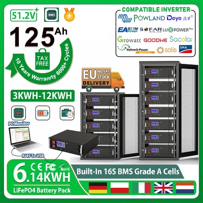 Bateria LiFePO4 48V 120Ah 150Ah 6000 cykli 16S Bluetooth BMS 512V 100Ah 200Ah 300Ah do magazynowania energii słonecznej UPS Wysyłka magazyn UE