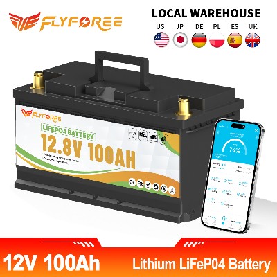 FLLYROWER 12V 100Ah Akumulator Litowy LiFePO4 Bluetooth BMS100A Do RV Silnika Zaburtowego Solarny Terenowy Do Użytku Poza Siecią