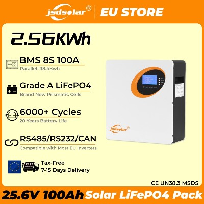 jsdsolar 24V 100Ah LiFePO4 Lithium Battery 256KWh Powerwall with BMS 6000 Cycles Parallel for OffGrid Solar Backup Power
