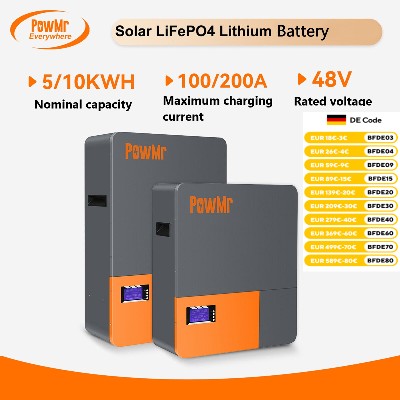 PowMr 48V LiFePo4 Akumulator 100AH200AH Akumulator 5KWH 10KWH Naścienny fosforan litowożelazowy BMS 16S 512V Magazyn energii