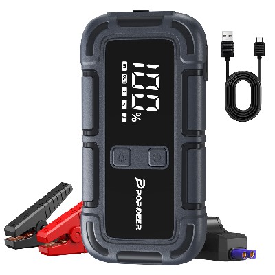 POPDEER PDJ06 4000A Rozruchowywacz Akumulatorów Booster Akumulatora Samochodowego 12V Wyświetlaczem LCD Podwójnym USB do Samochodów Silnikiem Benzynowym 100L Diesla 80L Ciężarówek