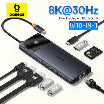 Baseus USB HUB Dual HDMI 8K 4K Adapter 10w1 USB 32 10Gbps Splitter RJ45 SD TF Type PD 100W dla MacBook Pro Air HUB
