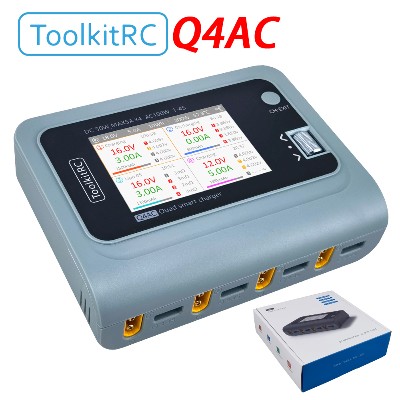 ToolkitRC Q4AC Ładowarka XT60 Adaptery IPS Jasny Wyświetlaczem Szerokokątnym 4x50w 5A AC 100W 4portowa Inteligentna Ładowarka DC AC DC