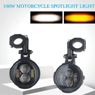 Para 100W reflektor motocyklowy światła przeciwmgielne Led pomocnicze światło drogowe reflektor reflektor dwukolorowy migacz Farol Moto lampa przeciwmgielna