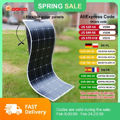 DOKIO 18V 100W200W400W elastyczne panele słoneczne wodoodporny monokrystaliczny panel słoneczny Camping RV Home Charge 12V