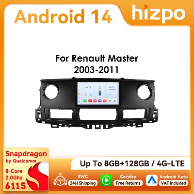 Radio samochodowe Hizpo 101 cala Androidem 14 do Renault Master 2003 2011 RDS DSP nawigacja GPS CarPlay BT 4G Snapdragon 6115 jednostka główna