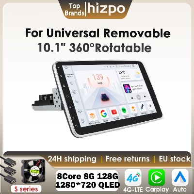 Radio samochodowe Hizpo Din Androidem ekran dotykowy 101 cala obracany wyjmowany uniwersalny Carplay GPS Nawigacja 4G WIFI BT DSP Autoradio