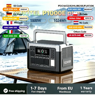 OUKITEL P1000E PLUS 1800W Przenośna Stacja Zasilania 1024Wh LiFePO4 Generator Solarny Zasilanie Awaryjne do Domu na Kemping Czysta Sinusoida do Aktywności na Zewnątrz Kampera Użytku Domowego