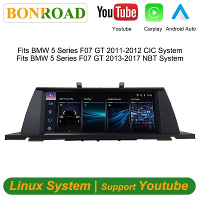 Bonroad 1025 calowy system multimedialny Linuxem CarPlay Android Auto do BMW serii F07 GT systemem CIC NBT 20112017 Airplay Mirror Link