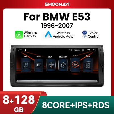 1025calowy ekran IPS 1280480 bezprzewodowym Carplay samochodowe radio multimedialne do BMW E39 E53 M5 19952003 Android 14 ośmiordzeniowy procesor odtwarzacz GPS