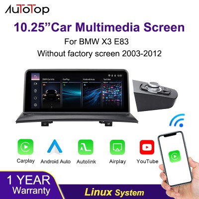 AUTOTOP 1025calowy wyświetlacz systemem Linux bezprzewodowym CarPlay Android Auto do BMW X3 E83 20032012 iDrive Airplay MirrorLink jednostka główna samochodowa audio