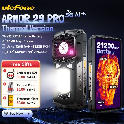 Światowa premieraUlefone Armor 29 Pro Thermal Version 5G AI Rugged Phone 21200 mAh Mobile 120 64 MP Night Vision 667 120 Hz AMOLED Dual Screen 104 SubDisplay 512 GB ROM