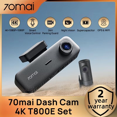 Kamera samochodowa 70mai Dash Cam 4K T800E 3kanałowa przód tył wnętrze sterowanie głosowe monitoring parkingowy 24H superkondensator GPSkamera tylna 1080P rejestrator samochodowy DVR