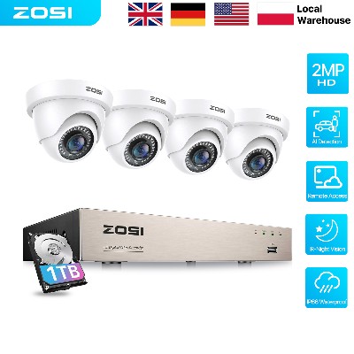 ZOSI 1080P H265 System kamer bezpieczeństwa 8kanałowy przewodowy zestaw DVR 2MP noktowizorem IR detekcją ruchu zestawem do monitoringu wideo