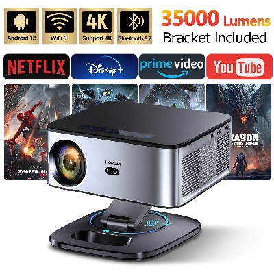 Projektor HORLAT 35000 Lumenów Android 12 Beamer 4K UHD automatycznym ustawianiem ostrości WiFi BT 52 natywnym rozdzielczością 1080P Full HD projektor kinowy do domu