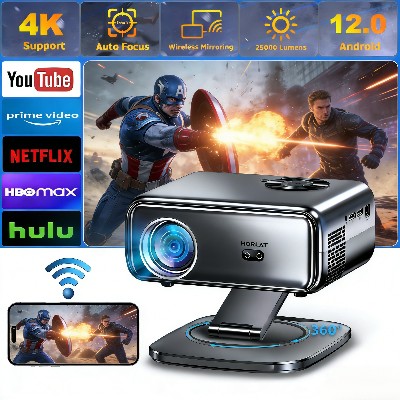 Projektor HORLAT 800ANSI Android 12 Natywalne 1080P 4K Auto FocusKeystone HiFi Audio WiFi6 BT52 Inteligentny Projektor LED do Kina Domowego