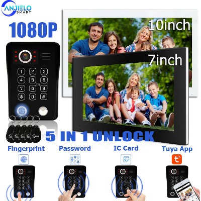 ANJIELO System dzwonka wideo 5w1 odciskiem palca odblokowaniem przez WiFi wideodomofonem do domu telefonem do drzwi inteligentny system Tuya monitor 1080P ochrona bezpieczeństwa
