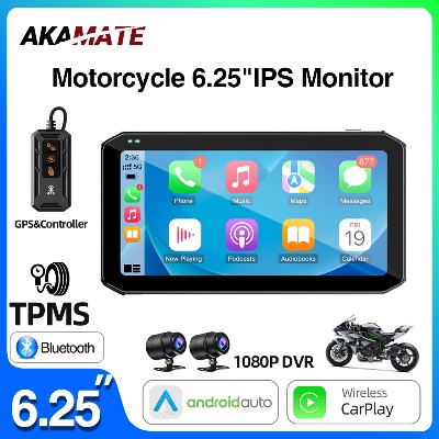 Monitor motocyklowy 625 cala 1080P rejestratorem DVR bezprzewodowym CarPlay Android Auto nawigacją wyświetlaczem GPS pilotem TPMS BSD