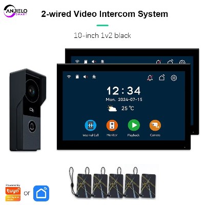ANJIELO Tuya Smart 1080P2 Bezprzewodowy Wideodomofon System Interkomowy Domowy Metalowy Domofon Obsługa Kamery IP Ochrona Bezpieczeństwa