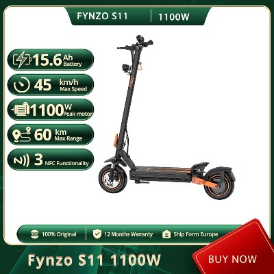 Hulajnoga Elektryczna NFC Fynzo S11 Fold 1100W 156Ah 45kmh Maksymalna Prędkość Podwójne Zawieszenie 10calowe Opony Bez Dętek Zasięg 60km Amortyzowany Widelec Przedni