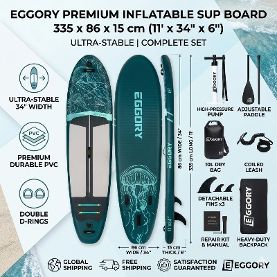 EGGORY 11FT 34 Extra Wide Inflatable Stand Up Paddle Board Jellyfish Pattern UltraStable ISUP 10L Dry Bag Adult SUP Board