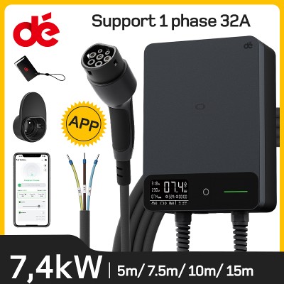 dé Wallbox 74kW 6A32A aplikacją stacja ładowania dla pojazdy elektryczne kablem 5m 7m 10m 15m typ RCD TypeB