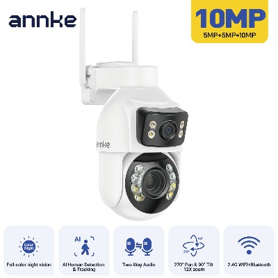 ANNKE WCD1012 10MP Kamera PTZ podwójnym obiektywem 24G 12X kamera bezpieczeństwa WiFi Kolorowy tryb nocny 124 szt zewnętrzna kamera monitoringu