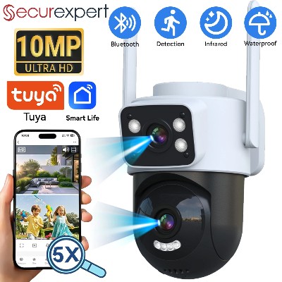 Kamera bezpieczeństwa Securexpert 10MP podwójnym obiektywem WiFi PTZ zewnętrzna 5MP bezprzewodowa automatycznym śledzeniem monitoring wideo aplikacja Tuya
