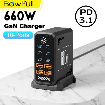 Ładowarka 660W GaN USB Stacja 10portowa ładowarka typu PD31 PD30 PPS ładowarka do Macbook Pro iPad iPhone 16 Samsung