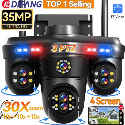 DIFANG 35MP WiFi IP Camera Screens Lens 10X Zoom Outdoor Wireless PTZ Security Cam Auto Tracking CCTV Surveillance Camera Zewnętrzny WiFi Aparat Monitorujący do Domu Kamera IP Trzema Kamerami