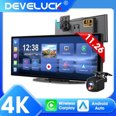 Develuck NOWY 1126calowy 4K DVR Bezprzewodowy CarPlay Android Auto Przenośny Kamera Samochodowa Ekran Samochodowy Rejestrator Wideo Nawigacja 5G WIFI