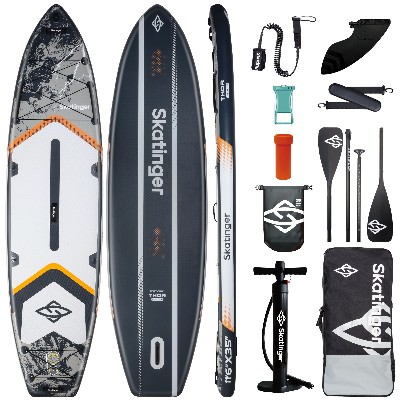 SKATINGER Thor Grey 3508915 cm touring SUP 116 do dłuższych tras szeroka stabilna platforma 89 cm 430 do 195 kg US Box fin bagażniki przód tył kompletny zestaw wiosłem pompką