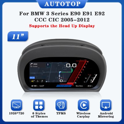 AUTOTOP 11calowy 1920720 Bezprzewodowy Carplay LCD Cyfrowy Panel Instrumentów do BMW Serii E90 E91 E92 20052012 Prędkościomierz GPS