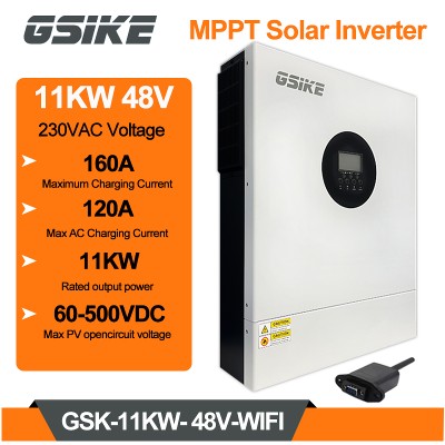 GSIKE 11KW 4KW Hybrydowy Inwerter Solarny 24V 48V 230V Czysta Sinusoida Inwerter WIFI Podwójny MPPT 120A BMS Kontroler Ładowania Solarnego
