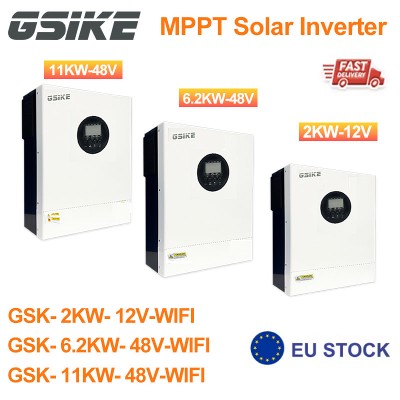 GSIKE 11KW 62KW 2KW Inwerter Solarny Hybrydowy 220V Czysta Sinusoida Wbudowany Regulator Ładowania Solarnego MPPT 160A60A Falownik PV Dostępny UE